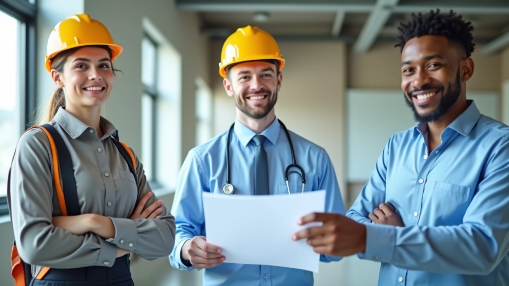 Collage montrant différents professionnels dans leurs environnements de travail respectifs