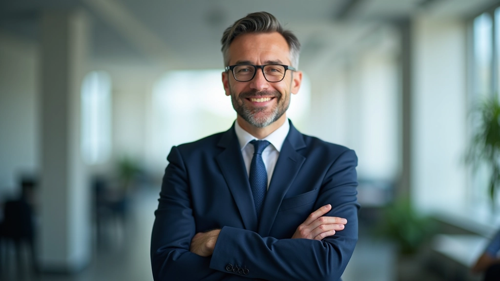 Portrait professionnel d'un homme statisticien, bras croisés, environnement professionnel