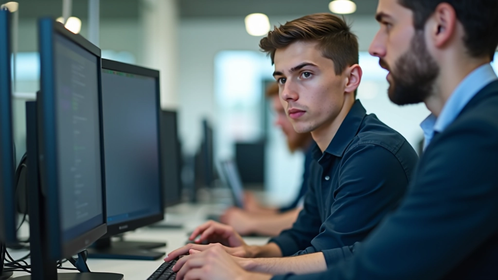 Formation professionnelle en cours, jeune adulte apprenant de nouvelles compétences avec mentorat professionnel dans un cadre structuré