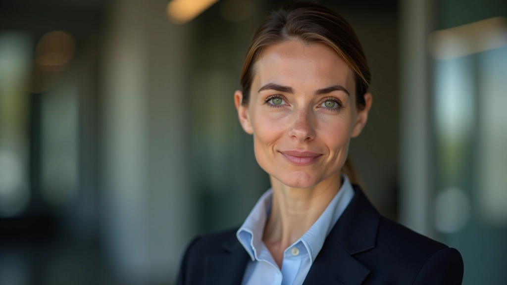 Portrait professionnel d'une femme chercheure, expression sérieuse, cadre académique