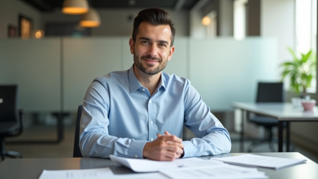 Employé dans un environnement commercial moderne, travaillant sur ordinateur portable avec documents, représentant les contrats temporaires dans le secteur