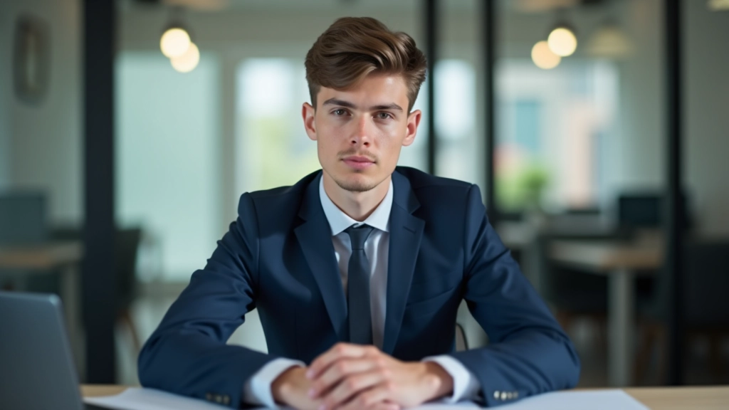 Jeune professionnel lors d'un entretien d'embauche, discussion sérieuse dans un bureau moderne avec tableau blanc et documents